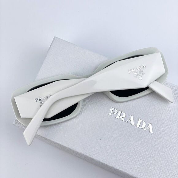 NEW Prada PR17WS 1425S0 Ivory White Dark Gray Rectangle Unisex Sunglasses - Picture 12 of 15